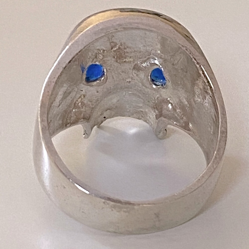 925 sterling silver biker skull ring blue cz stone - Picture 8 of 8